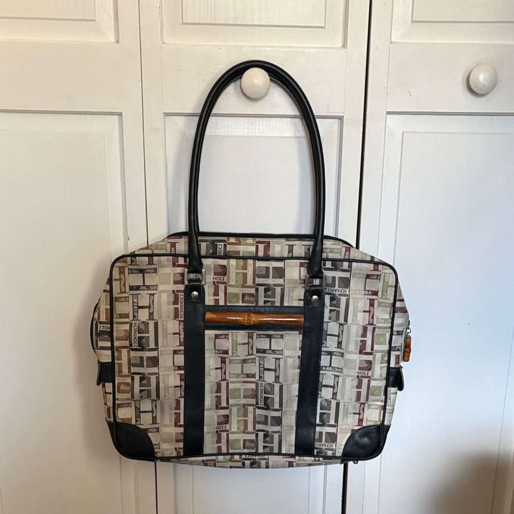 Mario Hernández brief case Patterned Canvas  with  leather trims